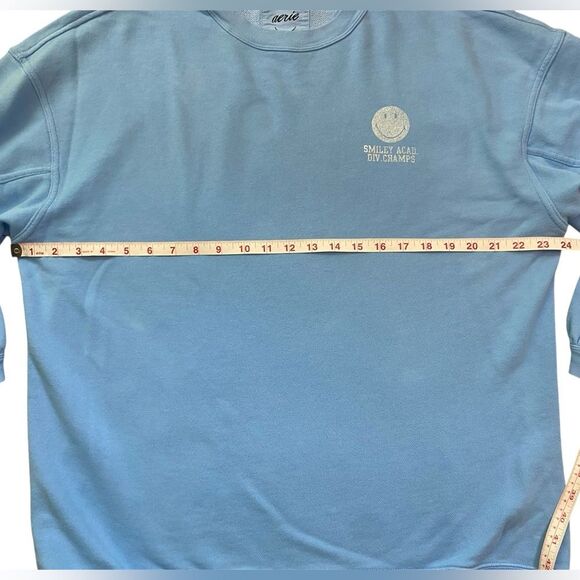 Aerie Light Blue Cotton Blend Oversized Smiley Academy Long Sleeve Sweatshirt - Picture 5 of 10
